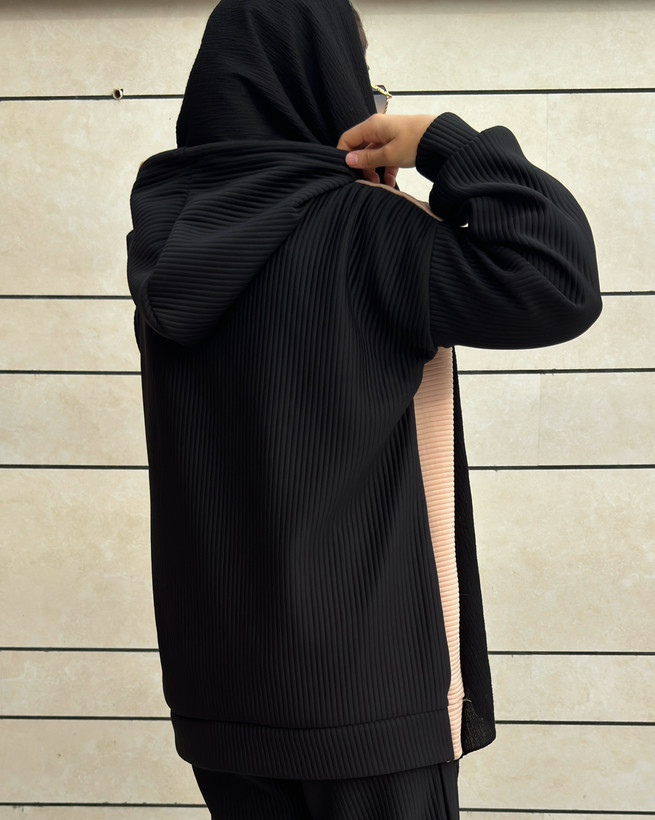 ست هودی شلوار کرم مشکی زنانه