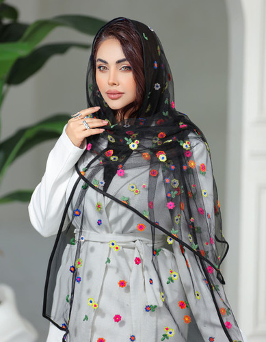 شال دخترانه،زنانه توری گلدوزی شده مزونی رنگ مشکی فروش بصورت تک و عمده قیمت منصفانه خرید از تولیدی😍