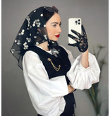 مینی اسکارف توری مشکی دخترانه گلدوزی شده