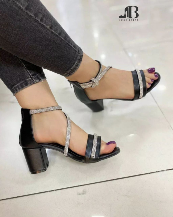 کفش شیک مجلسی دخترانه/زنانه مدل بغل گرهی نگینی پاشنه دافوس ۶سانت جنس رویه چرم صنعتی پشت زیپ دار قیمت بسیار عالی خرید از تولیدی