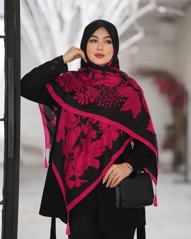 کالکشن جدید عیدانه روسری سیا اسکارف ۱۴۰ جنس نخی اعلا رنگ مشکی سرخابی بسیار شیک قیمت عالی