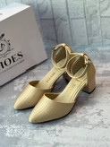 کفش شیک مجلسی زنانه/دخترانه ساتن خطی دور مچ کیفیت عالی و درجه یک قالب استاندارد پاشنه ۴سانت قیمت منصفانه خرید از تولیدی رنگ طلایی