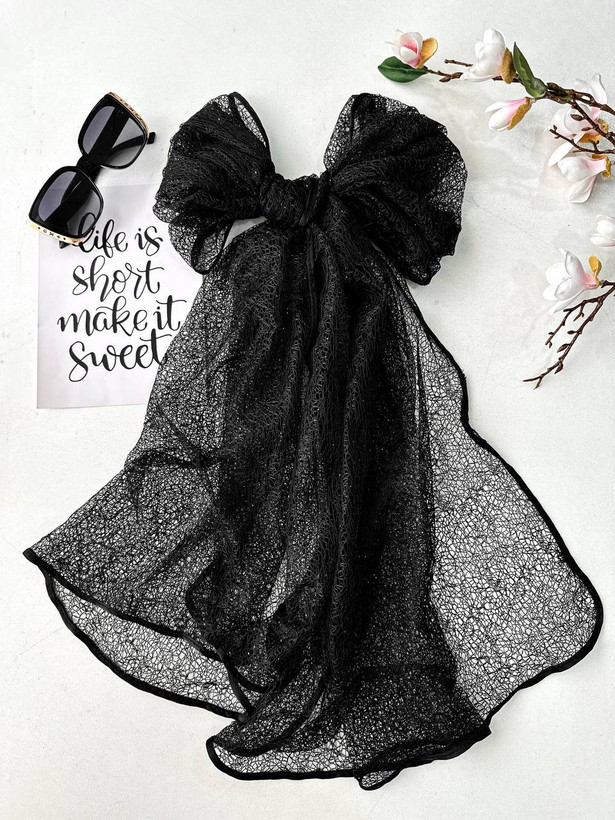 کالکشن عیدانه شال زنانه/دخترانه جنس توری اکلیلی تک رنگ مشکی فوق العاده عالی و شیک ابعاد ۸۰در ۲۰۰ خرید از تولیدکننده و واردکننده مستقیم