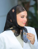 مینی اسکارف توری طرح شکوفه قواره ۸۵ کار وارداتی تک رنگ مشکی بسیار زیبا و قیمت عالی خرید مستقیم از تولیدکننده و واردکننده