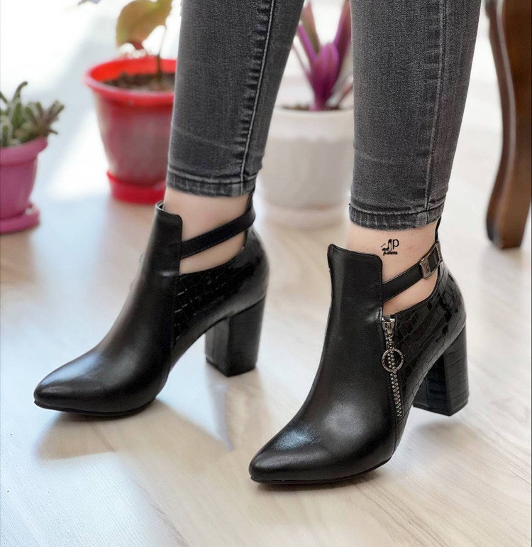 کفش کلاسیک زنانه مدل Golsar رویه چرم صنعتی درجه یک پشت ورنی زیپ دار قالب استاندارد پاشنه ۶ سانتی پاخوری شیک قیمت عالی خرید از تولیدی