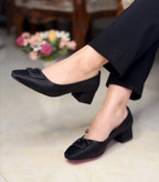 کفش کالج مجلسی زنانه/دخترانه رویه ساتن گیپوری پاشنه ۲ سانتی زیره دلتا کیفیت بینظیر پاخوری شیک قیمت منصفانه خرید از تولیدی