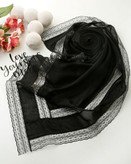 روسری نخ کراش مشکی مزونی دانتل دار قواره ۱۲۰ بسیار شیک قیمت منصفانه خرید از تولیدکننده و واردکننده