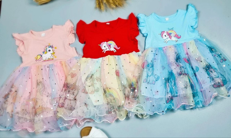 پیراهن تک شاخ دخترانه وارداتی جنس نخ پنبه و تور مناسب ۶ ماه الی ۳ سال قیمت منصفانه خرید از تولیدکننده و واردکننده