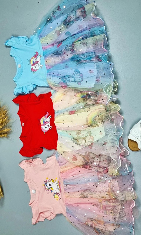 پیراهن تک شاخ دخترانه وارداتی جنس نخ پنبه و تور مناسب ۶ ماه الی ۳ سال قیمت منصفانه خرید از تولیدکننده و واردکننده