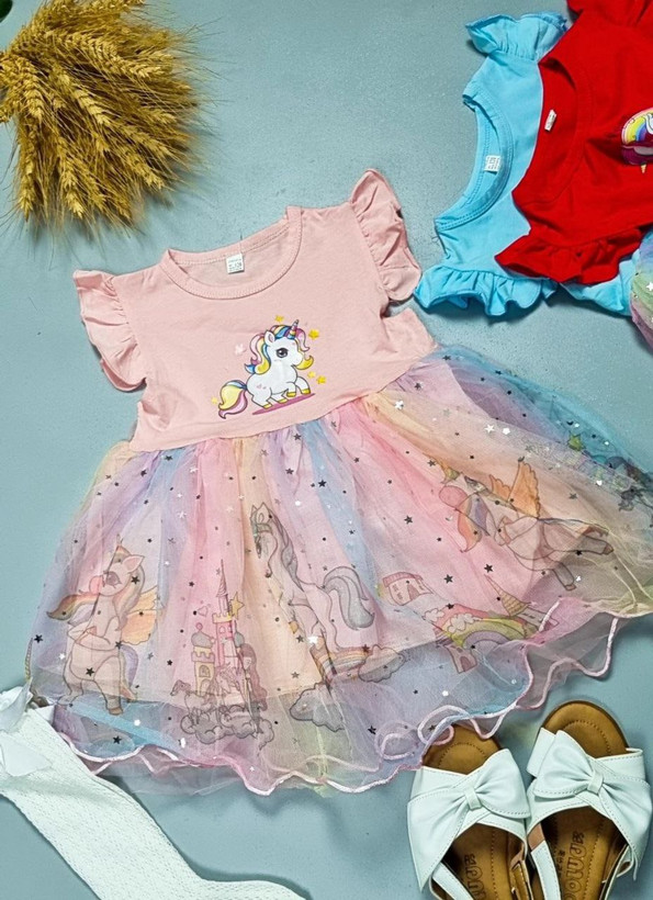 پیراهن تک شاخ دخترانه وارداتی جنس نخ پنبه و تور مناسب ۶ ماه الی ۳ سال قیمت منصفانه خرید از تولیدکننده و واردکننده