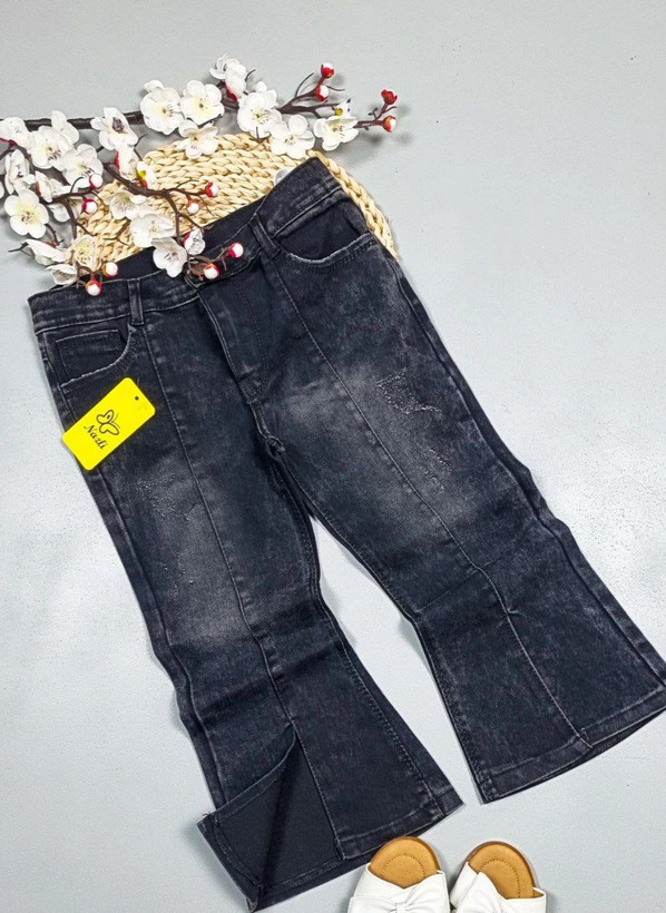 شلوار لی دخترانه رنگ زغالی چاکدار مناسب ۳ الی ۱۰ سال جنس لی درجه یک قیمت منصفانه خرید از تولیدی