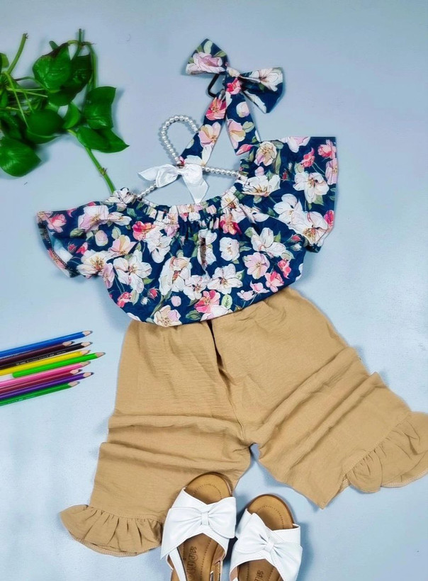 ست بچگانه دخترانه شومیز شلوارک و کش مو جنس شومیز بوگاتی و شلوارک ابروبادی قیمت منصفانه خرید از تولیدی