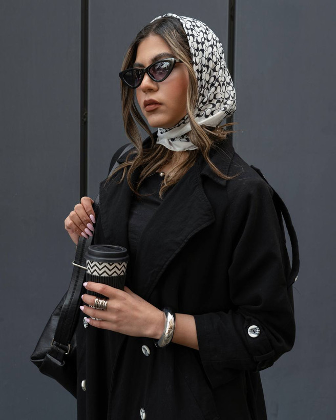 مینی اسکارف نخی سفید مشکی مزونی طرح برند متریال نخی اعلا قیمت منصفانه فروش تک و عمده از تولیدی