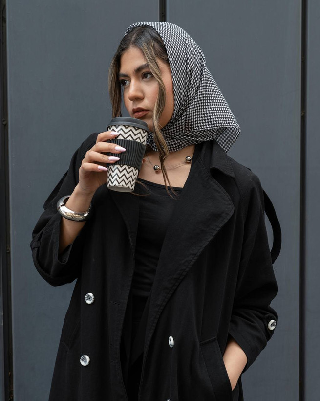 مینی اسکارف نخی سفید مشکی مزونی طرح برند متریال نخی اعلا قیمت منصفانه فروش تک و عمده از تولیدی