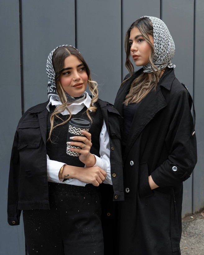 مینی اسکارف نخی سفید مشکی مزونی طرح برند متریال نخی اعلا قیمت منصفانه فروش تک و عمده از تولیدی