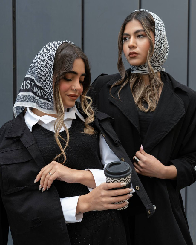 مینی اسکارف نخی سفید مشکی مزونی طرح برند متریال نخی اعلا قیمت منصفانه فروش تک و عمده از تولیدی