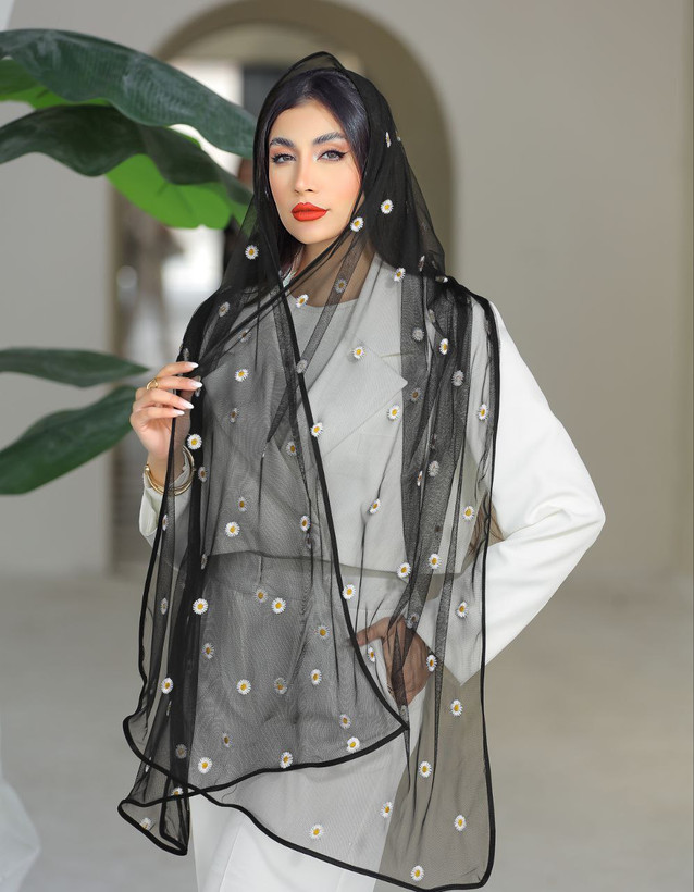 شال تور بابونه مشکی مزونی متریال توری تک رنگ فروش تک و عمده قیمت منصفانه خرید از تولیدی