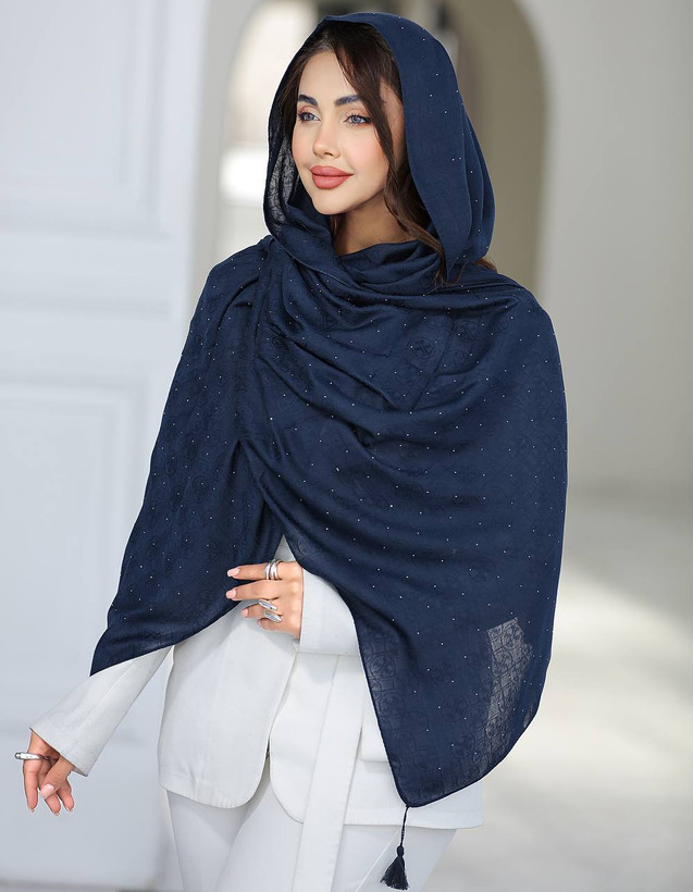 شال سورمه ای جنس ژاکارد نگینی فروش بصورت عمده و تک قیمت منصفانه خرید مستقیم از تولیدکننده و واردکننده