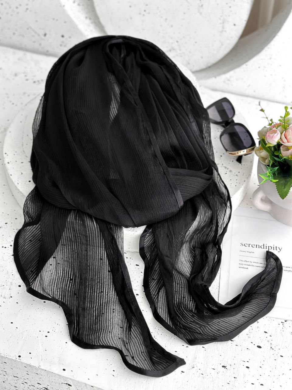 شال مشکی حریر کبریتی دور گان ماهی فروش به صورت تک و عمده قیمت منصفانه خرید از تولیدکننده و واردکننده