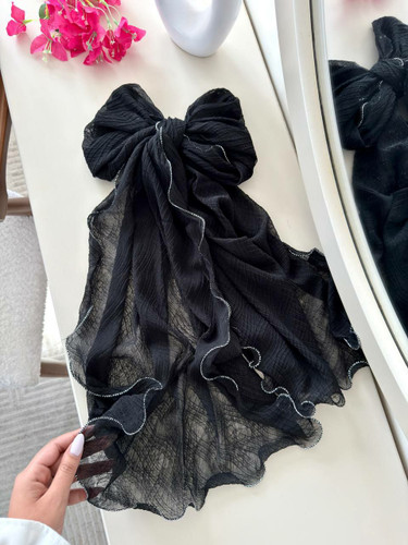 شال حریر شیفون مشکی دالبور کار وارداتی فروش به صورت تک و عمده قیمت منصفانه خرید از تولیدکننده و واردکننده