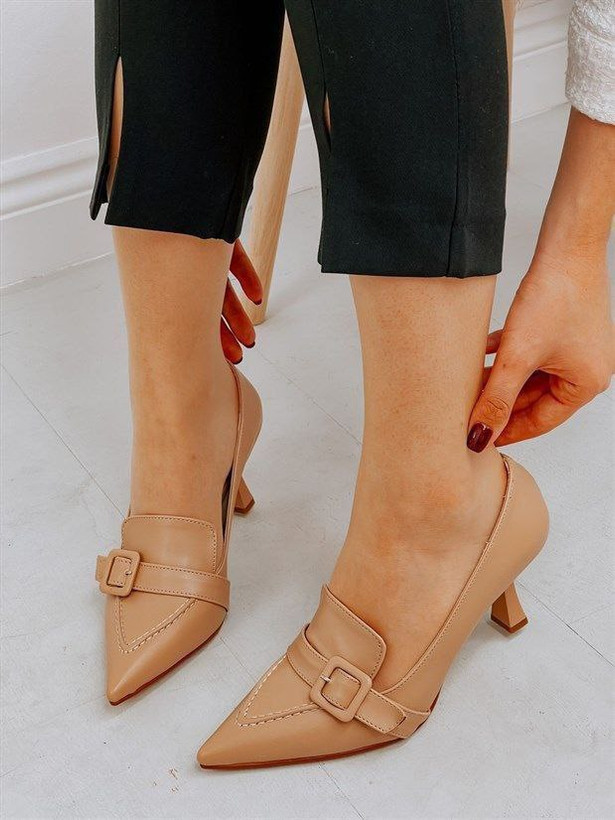 کفش مجلسی زنانه/دخترانه مدل Mariya پاشنه ۵ سانت کلوش sis رویه چرم صنعتی ترک سایزبندی ۳۶تا۴۱