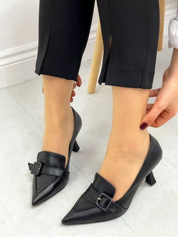 کفش مجلسی زنانه/دخترانه مدل Mariya پاشنه ۵ سانت کلوش sis رویه چرم صنعتی ترک سایزبندی ۳۶تا۴۱