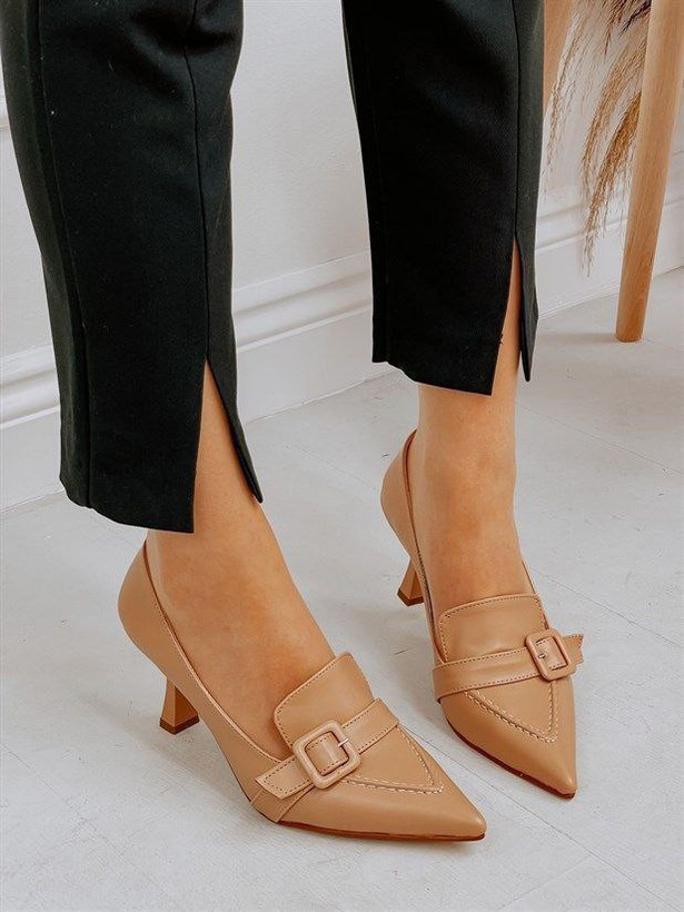 کفش مجلسی زنانه/دخترانه مدل Mariya پاشنه ۵ سانت کلوش sis رویه چرم صنعتی ترک سایزبندی ۳۶تا۴۱