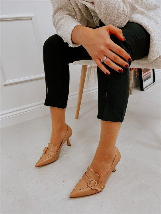 کفش مجلسی زنانه/دخترانه مدل Mariya پاشنه ۵ سانت کلوش sis رویه چرم صنعتی ترک سایزبندی ۳۶تا۴۱