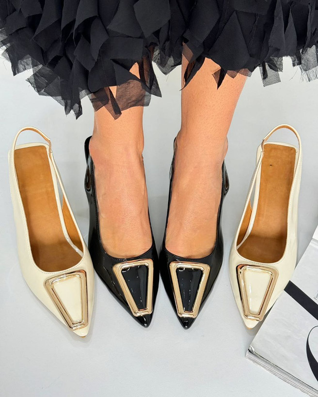 کفش مجلسی زنانه/دخترانه مدل لیرا رنگبندی شیری و مشکی سایزبندی ۳۶ تا ۴۱