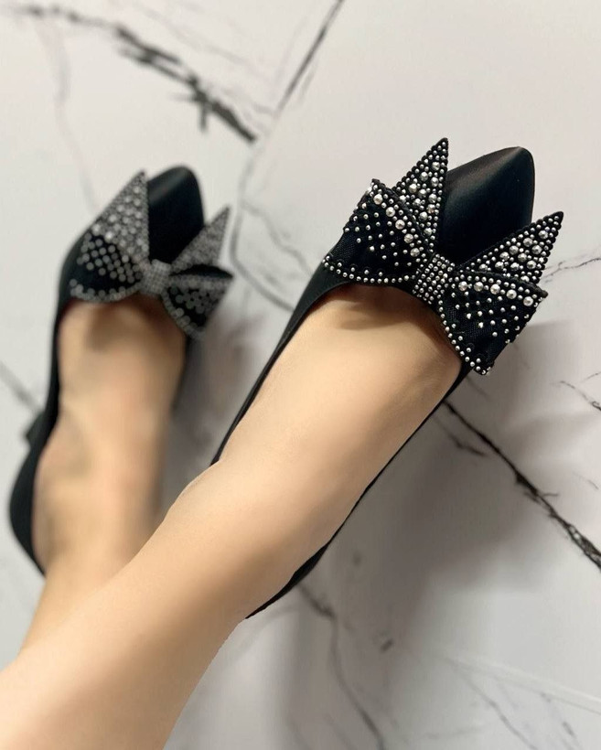 کفش مجلسی زنانه/دخترانه مدل Dora رویه ساتن ترک پاشنه ۵ سانت سایزبندی ۳۶تا۴۱ پاپیون توری نگین کار شده ترک تولید مجموعه ارک کیفیت کفش تبریز