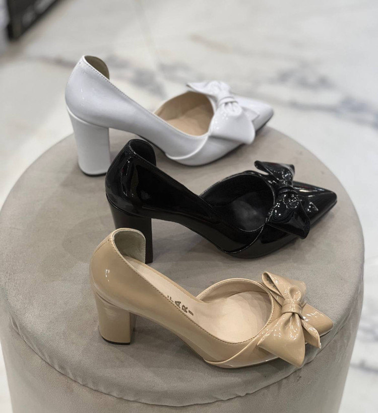 کفش مجلسی زنانه/دخترانه مدل پاپیون رویه ورنی ترک پاشنه ۵ سانتی بتا سایزبندی ۳۷ تا ۴۱ قالب استاندارد پاخوری شیک
