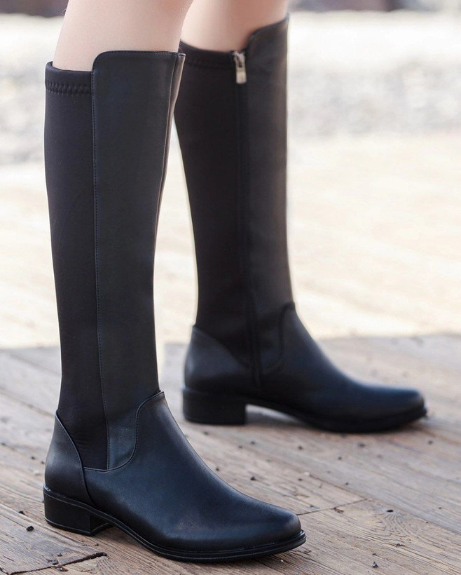 چکمه زنانه/دخترانه پشت استرج کشی مناسب برای تمامی ساق ها جنس چرم بیاله قالب استاندارد