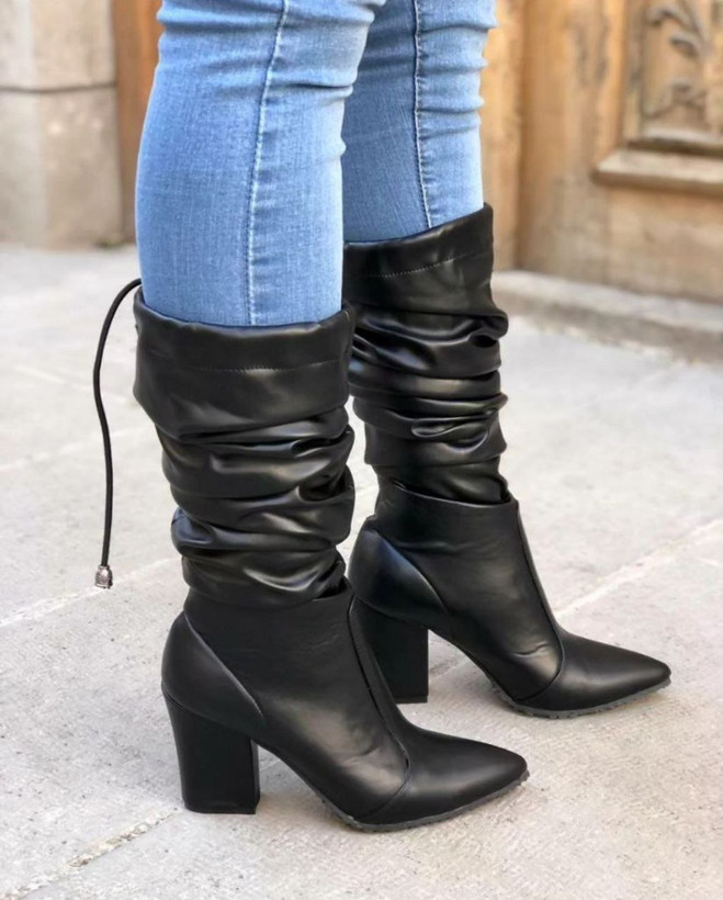 بوت جورابی بلند چرم پاشنه دار زنانه/دخترانه پاشنه ۵ سانت زیره دافوس کیفیت اصلی سایزبندی ۳۷ تا ۴۰ قالب استاندارد