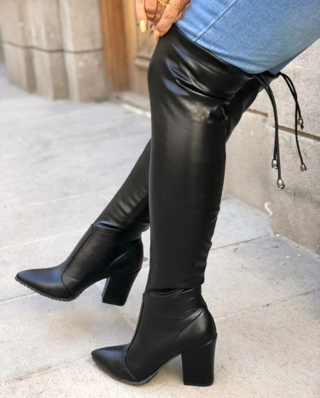 بوت جورابی بلند چرم پاشنه دار زنانه/دخترانه پاشنه ۵ سانت زیره دافوس کیفیت اصلی سایزبندی ۳۷ تا ۴۰ قالب استاندارد