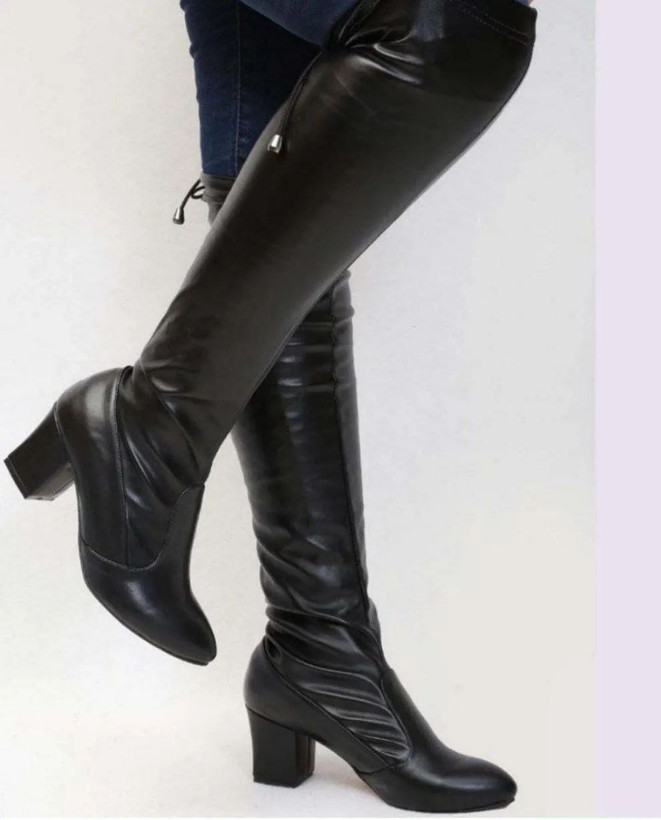 بوت جورابی بلند چرم پاشنه دار زنانه/دخترانه پاشنه ۵ سانت زیره دافوس کیفیت اصلی سایزبندی ۳۷ تا ۴۰ قالب استاندارد