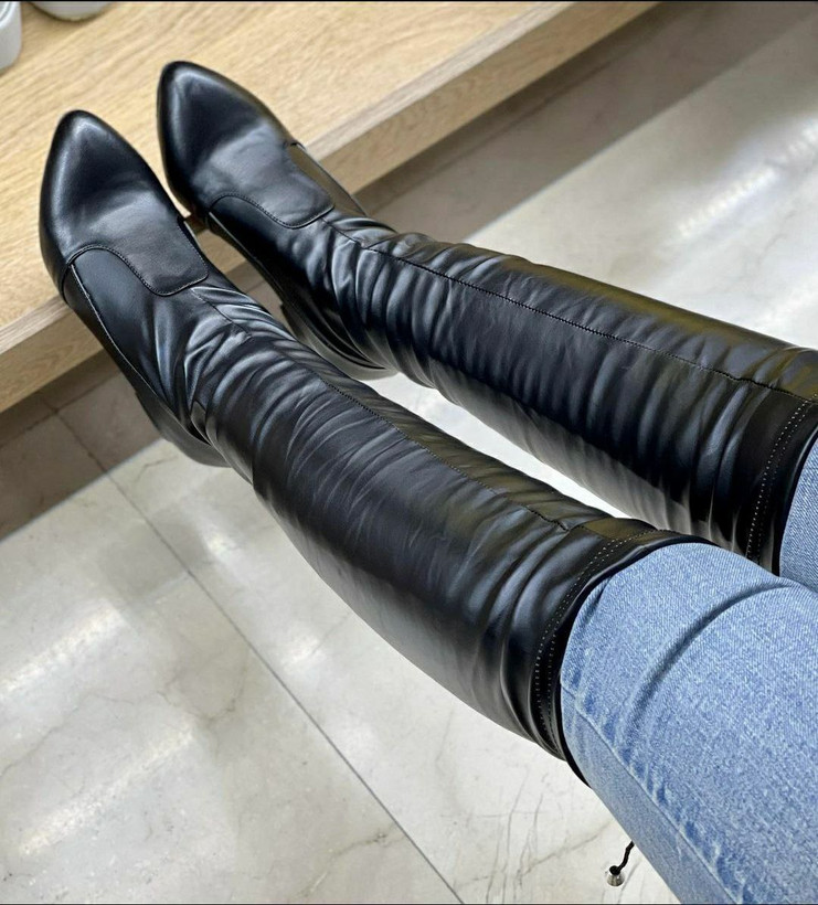 بوت جورابی بلند چرم پاشنه دار زنانه/دخترانه پاشنه ۵ سانت زیره دافوس کیفیت اصلی سایزبندی ۳۷ تا ۴۰ قالب استاندارد