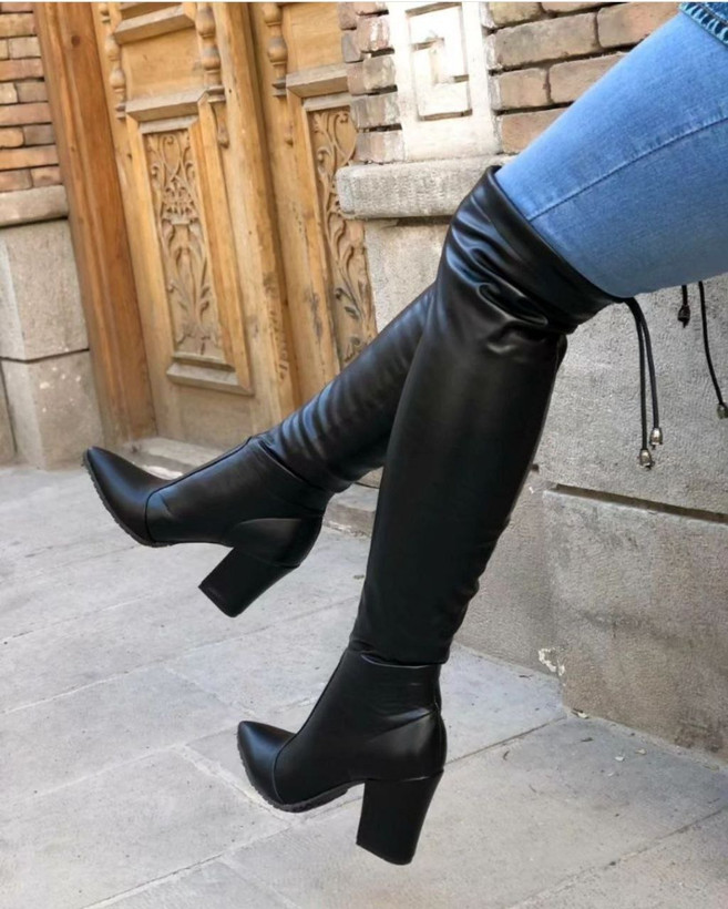 بوت جورابی بلند چرم پاشنه دار زنانه/دخترانه پاشنه ۵ سانت زیره دافوس کیفیت اصلی سایزبندی ۳۷ تا ۴۰ قالب استاندارد