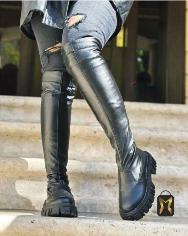 بوت جورابی لژدار زنانه/دخترانه در دو جنس چرم و سوییت زیره پیو کیفیت عالی قالب استاندارد سایزبندی ۳۷ تا ۴۰ دور ساق کشی و تا ۵۰ سانت اوکیه
