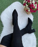 بوت جورابی بلند چرم پاشنه دار زنانه/دخترانه پاشنه ۵ سانت زیره دافوس کیفیت اصلی سایزبندی ۳۷ تا ۴۰ قالب استاندارد