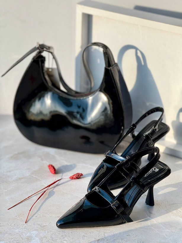 ست کیف و کفش مجلسی زنانه/دخترانه پاشنه ۶ سانت سایزبندی ۳۶ تا ۴۰ قالب استاندارد کار با ضمانت ابعاد کیف ۱۵*۲۴