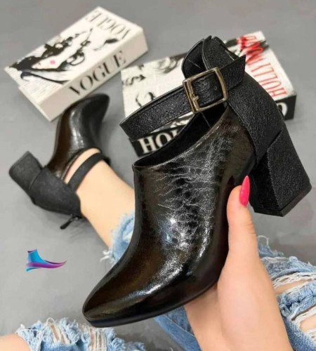 نیم بوت کمربندی زنانه/دخترانه جنس رویه ورنی سنگی پاشنه ۵ سانت سایزبندی ۳۷تا۴۰