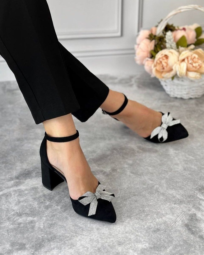 کفش مجلسی زنانه/دخترانه مدل Helenپاشنه ۷ سانت شیک و راحت سایز۳۷ تا ۴۱ در دو جنس چرم صنعتی و سوییت ترک