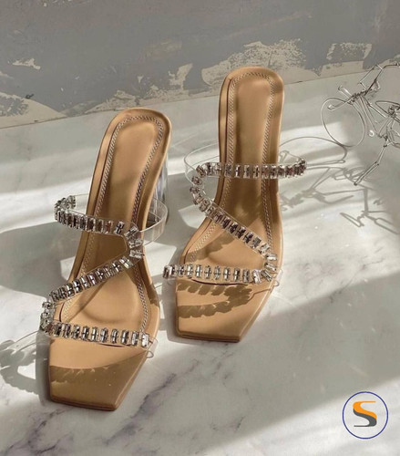 صندل زنانه/دخترانه پاشنه شیشه ای مدل هرمس کیفیت عالی پاشنه ۵ سانت قالب استاندارد سایزبندی ۳۶ تا ۴۱