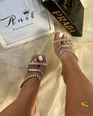 صندل زنانه/دخترانه پاشنه شیشه ای مدل هرمس کیفیت عالی پاشنه ۵ سانت قالب استاندارد سایزبندی ۳۶ تا ۴۱