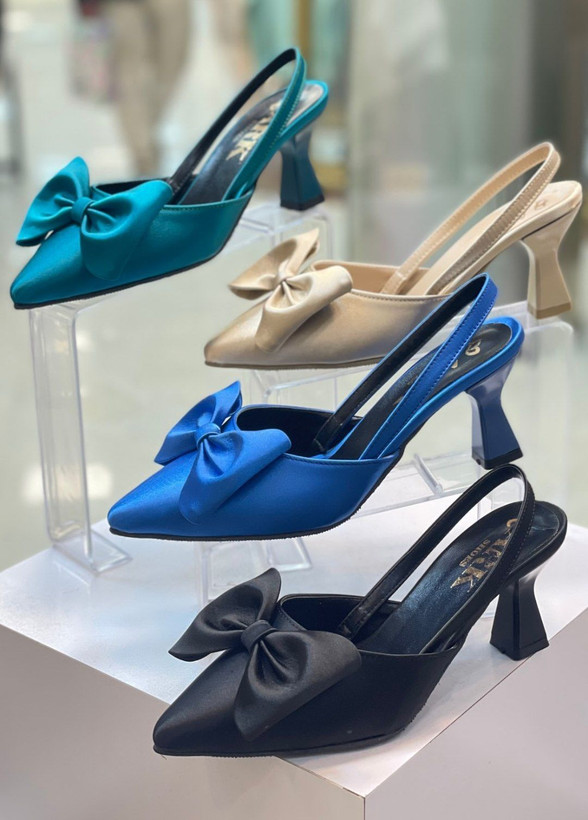 کفش مجلسی زنانه/دخترانه مدل مبینا پاشنه ۵ سانت ساعت شنی رویه ساتن وارداتی ترک سایزبندی ۳۶ تا ۴۱ کیفیت عالی