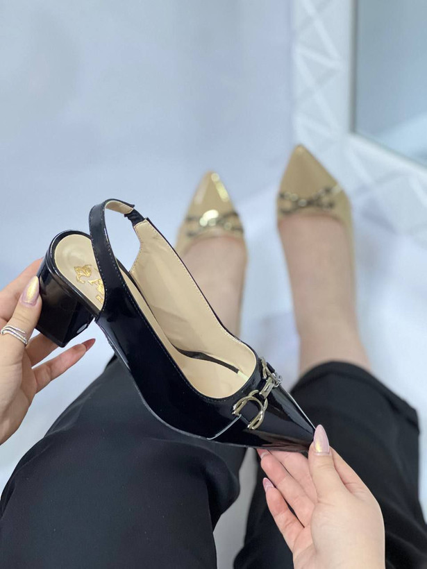 کفش مجلسی زنانه/دخترانه مدل یارا سایزبندی ۳۶ تا ۴۱ پاشنه ۵ سانت رویه کار ورنی وارداتی سگک رنگ ثابت کروم