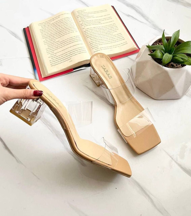 کفش صندل زنانه/دخترانه مدل prada plus پاشنه شیشه ای glass heel پاشنه 5 سانتی طراحی طبق ژورنال روز ترکیه زیره زیر پاشنه