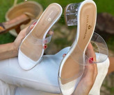 صندل طلقی زنانه/دخترانه مدل prada سایزبندی ۳۷ تا ۴۰ پاشنه شیشه ای Glass heel برند TMپاشنه ۵ سانتی