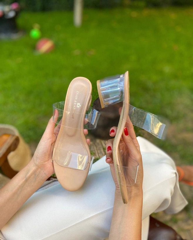 صندل طلقی زنانه/دخترانه مدل prada سایزبندی ۳۷ تا ۴۰ پاشنه شیشه ای Glass heel برند TMپاشنه ۵ سانتی